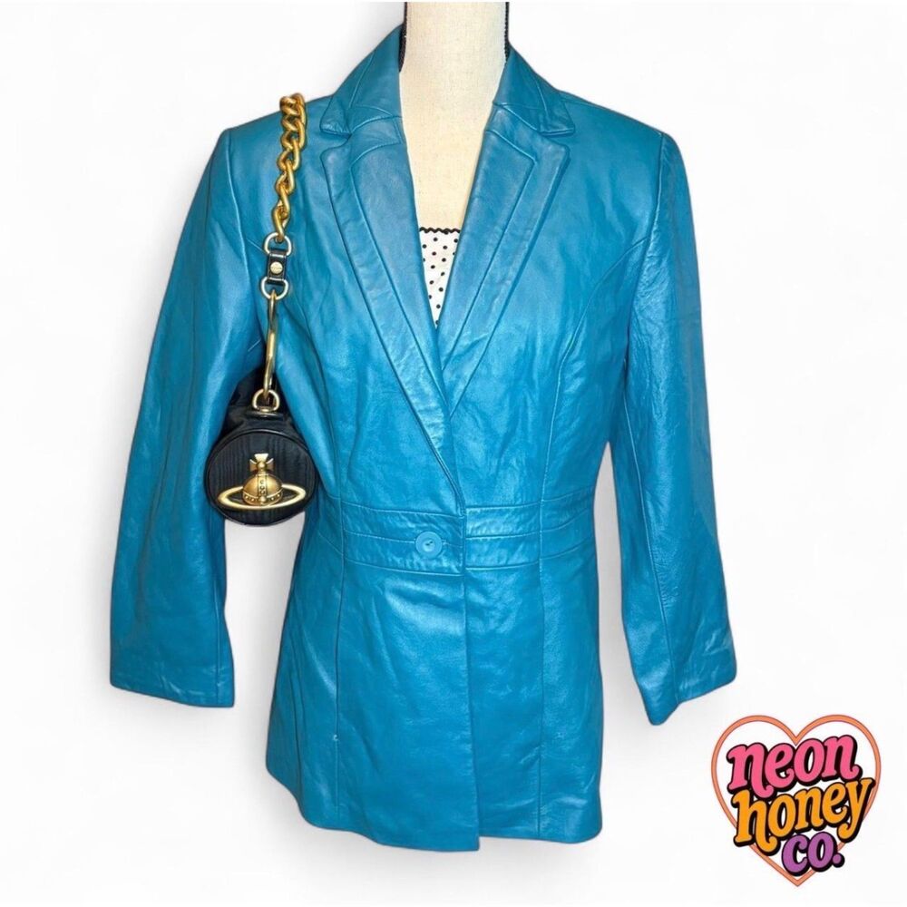 Terry Lewis Classic Luxuries Teal Genuine Leather Blazer - Size M